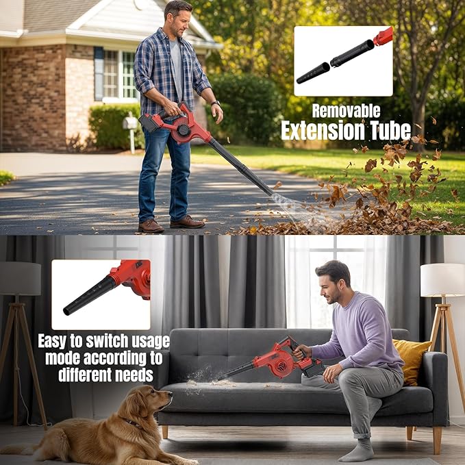 DeForce Electric Leaf Blower Cordless for Milwaukee 18V Battery, 2026 Upgraded 4 in 1 Blower/Vacuum/Inflator/Deflator, 3 Speed Modes,190 MPH/280CFM, Extended Tube for Leaves, Lawn, Yard(No Battery)