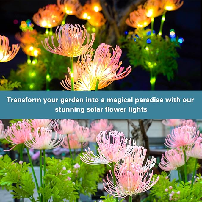 DooYard Solar Garden Lights, Solar Flowers Lights with Glowing Flowers & Stems, Upgraded Solar Panel, Outdoor Lights for Garden Decoration,Yard Decor and Gift for Mother (2 Pack)
