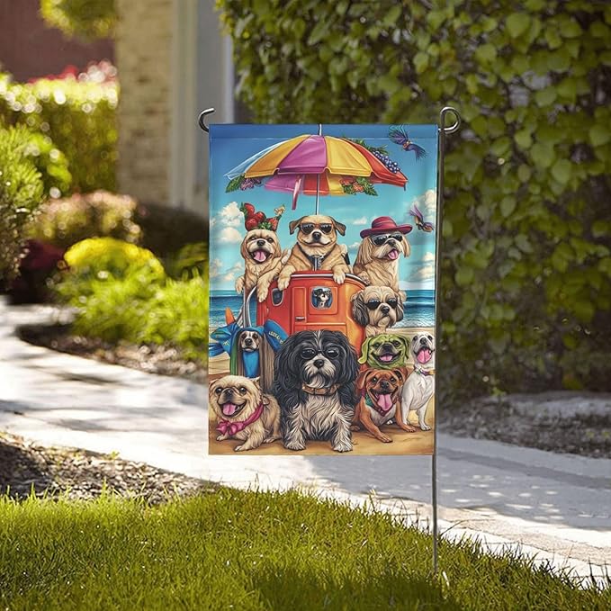 Animals In Beach Garden Flag 12x18 Inch Double Sided All-Weather Polyester Outdoor Flag For Patio Lawn Yard And Garden Welcome Decor