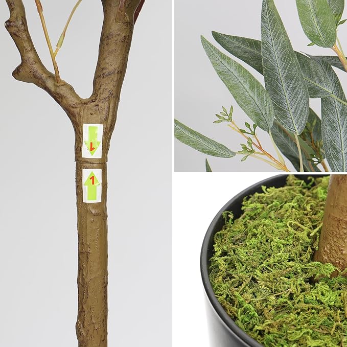 Briful 5ft Artificial Eucalyptus Tree in Black Pot, Realistic Silk Potted Floor Plant Eucalyptus Plant for Home Decor Indoor Outdoor Patio Office, Green Leaf