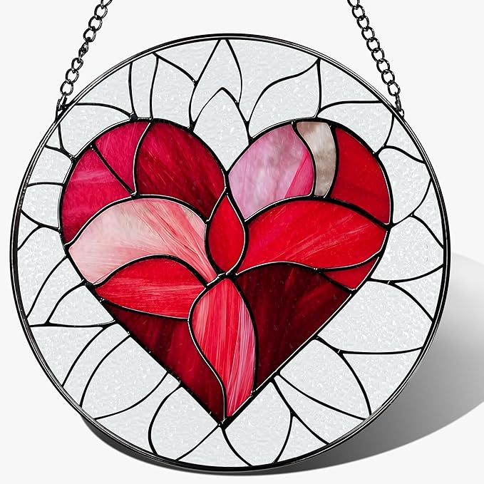LAOWEIKI 8'' Valentine Heart Suncatcher Ornament, Stained Glass Window Hanging, Suncatchers for Windows Hanging Ornaments, Valentine's Romantic Decor | Valentine's Day Gift, Gifts for Girlfriend, Wife