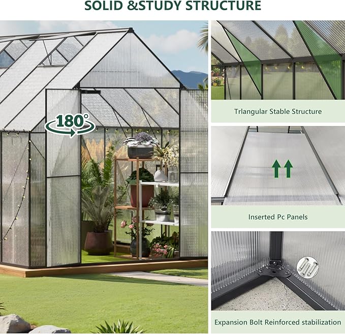 Green House for Outside, Greenhouse for Outdoor, Walk-in Garden Greenhouses, Heavy Duty Polycarbonate Greenhouse, Backyard Green Houses (8x10)