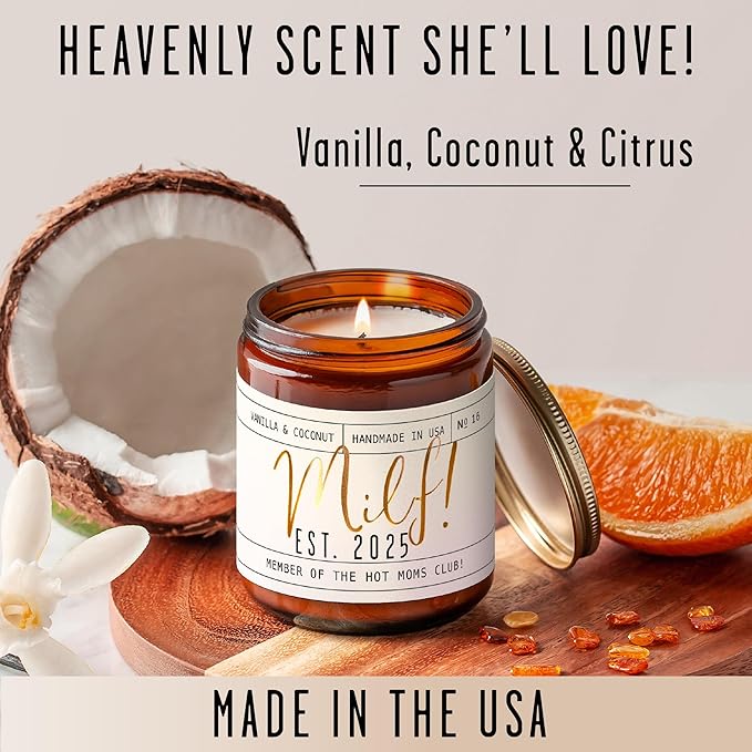 New Mom Gifts for New Mom - 'Est. 2025' Candle, w/Coconut & Vanilla-Infused Essential Oils I Postpartum Gifts for First Time Mommy Push Presents I 50Hr Burn, USA Made