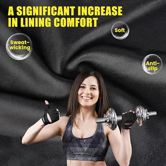 Ventilated Weight Lifting Gloves, Thick Padded Workout Gym Gloves with Full Palm Protection & Grip & Shock Absorption for Women & Men's Fitness Exercise Training