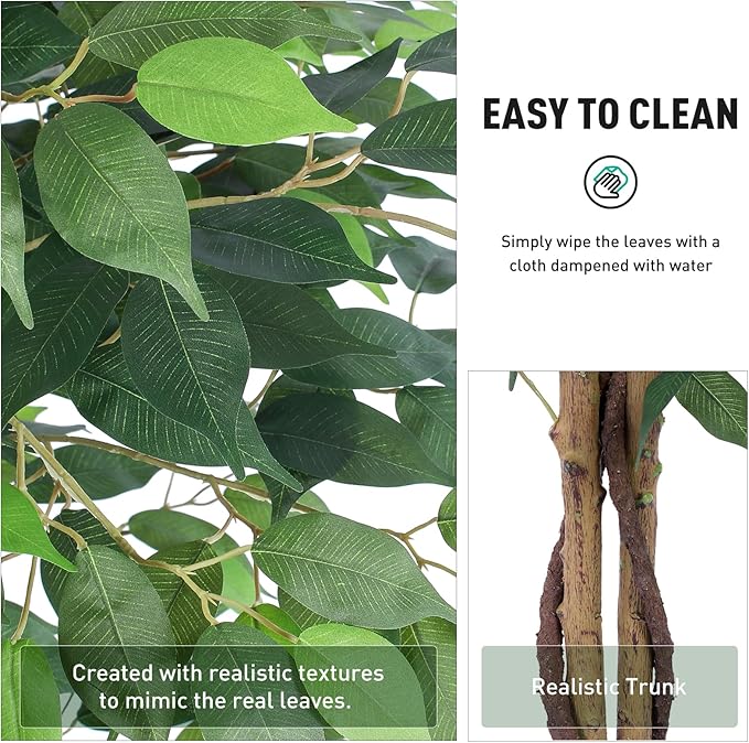 AQUGQ Artificial Ficus Tree 4ft, Artificial Plants Indoor with Realistic Leaves & Trunk, Fake Plants for Home Office Living Room Decor.