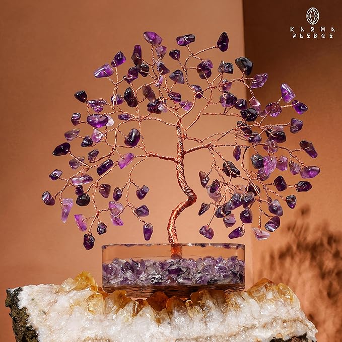 KARMAPLEDGE Amethyst Crystal Tree of Life Birthday Gifts for Women, Handmade Chakra Healing Crystals Tree for Home and Office Desk Decor, Positive Energy, Good Luck, Money, Spiritual Gifts for Mom