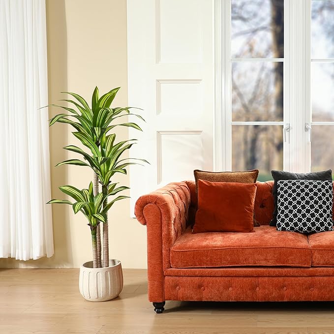 Ferrgoal Artificial Plants, 5 Ft Dracaena Tree Faux Plants Indoor Outdoor Decor Fake Tree with Woven Seagrass Basket Plants for Home Decor Office Living Room Porch Patio Housewarming