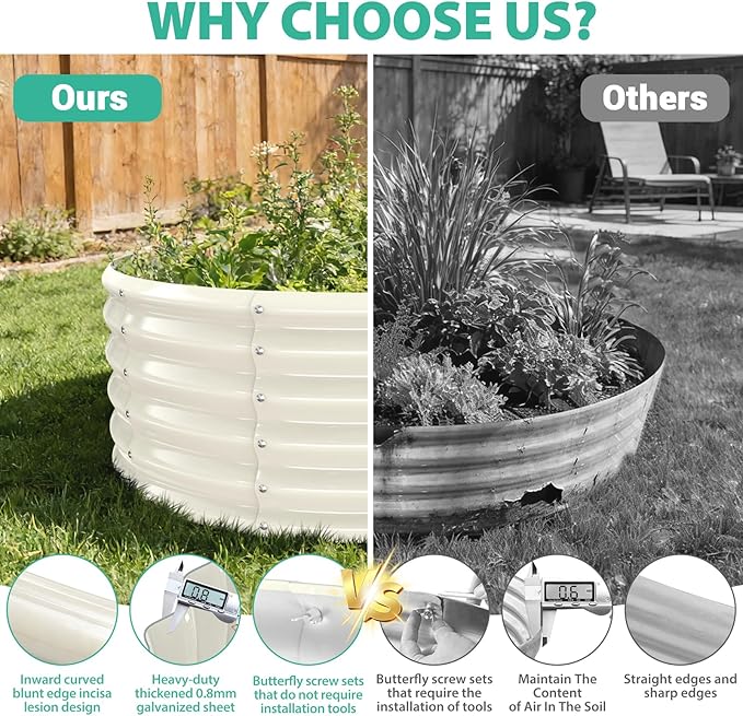 17" Tall Round Outdoor Garden Raised Garden Bed Kits-0.8MM Thick Metal Raised Planter Bed/Ground Planter Box for Variety of Flowers,Herbs,Vegetables,Trees (Cream White, 40 Dia X 16.5 inches)
