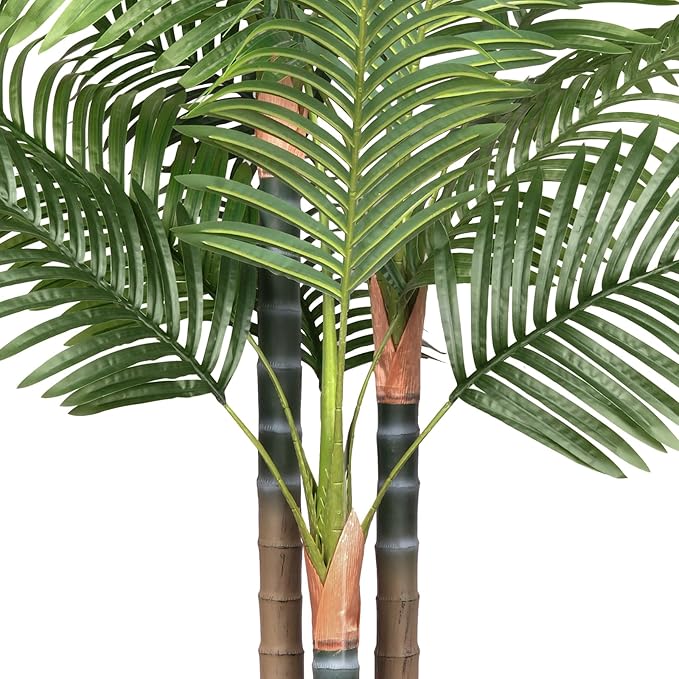 6ft Artificial Palm Tree Indoor Plant with White Tall Planter, Faux Silk Tropical Areca Floor Plant in Pot, Artificial Plants with Lifelike Leaves for Home Office Decor