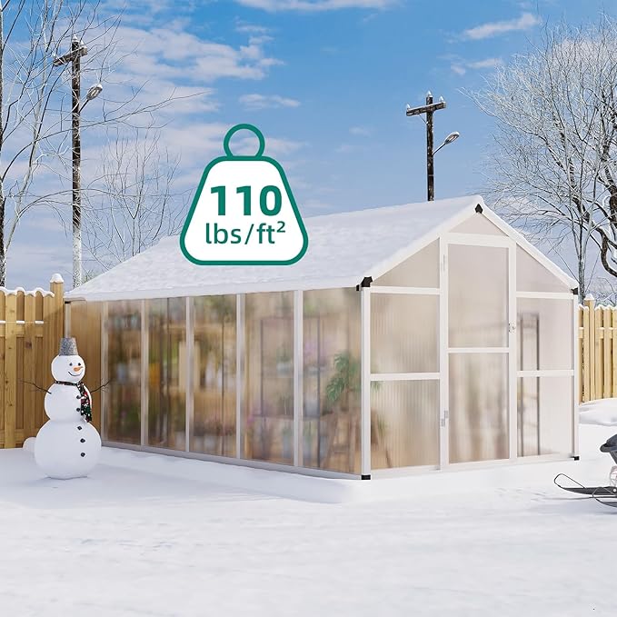 8x12 FT Greenhouse - Large Aluminum Greenhouses for Outdoors, Heavy Duty Polycarbonate Greenhouse with Roof Vent&Ground Nails, Walk-in Green Houses for Garden, Backyard, Patio, Easy Assembly