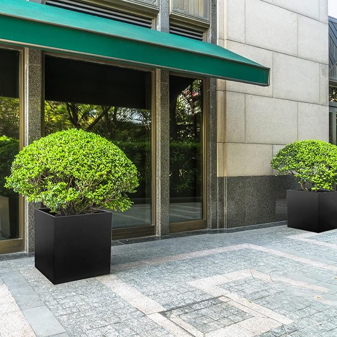 GZGNEEVL Galvanized Steel Black Planter Box Square 27.6 in Metal Large Planter Box Outdoor Indoor Huge Cube Heavy Duty Flower Pot Modern Commercial Residential for Patio, Yard, Garden