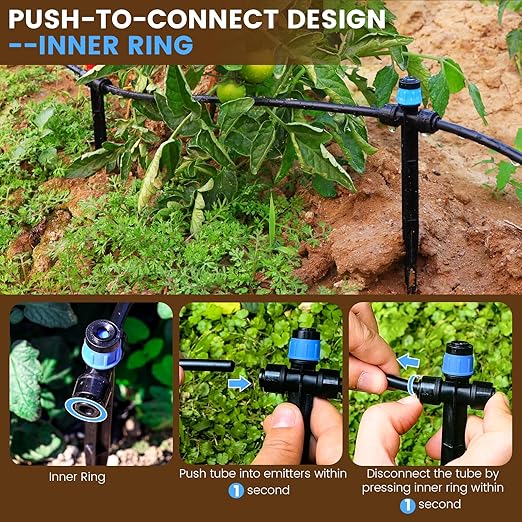 Eledom 110FT Quick-Connect Drip Irrigation Kit, Garden Watering System DIY Automatic Irrigation Equipment Set for Lawn Raised Bed Greenhouse Plant Watering with 1/4'' Tubing, Drip Emitters, Connectors