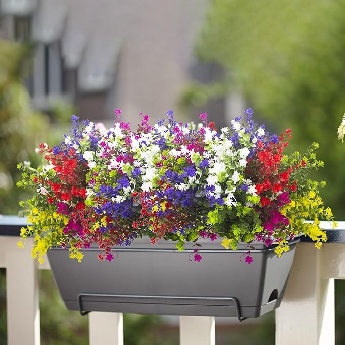 Grunyia Artificial Flowers, 12 Bundles Outdoor Fake Flowers for Decoration UV Resistant Faux Plastic Plants Garden Porch Window Box Décor