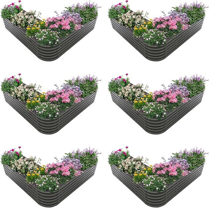 A ANLEOLIFE 6 Set Heart-Shaped Galvanized Raised Garden Beds Outdoor,81x81x18in Large Metal Planter Box for Planting Vegetables Flowers Herb, Anti-Rust & Easy-Setup, Quartz Grey