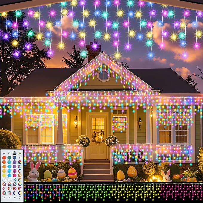 Color Changing Christmas Icicle Lights with Remote, 35 Colors 9 Modes String Lights Outdoor, 240 LED 38.5 FT RGB Waterproof Hanging Lights for Roof Window Home Party Easter Valentine's Day Decor