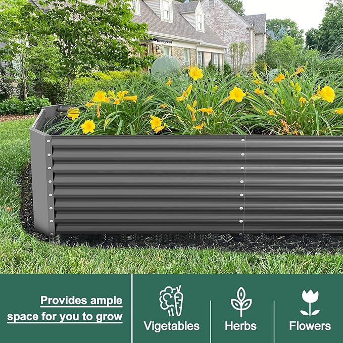 Land Guard 2 Pack 6×3×2 ft Galvanized Metal Raised Garden Bed, 2FT Deep Root Elevated Planter Box Steel Large Vegetable Flower Bed Kit, Gray
