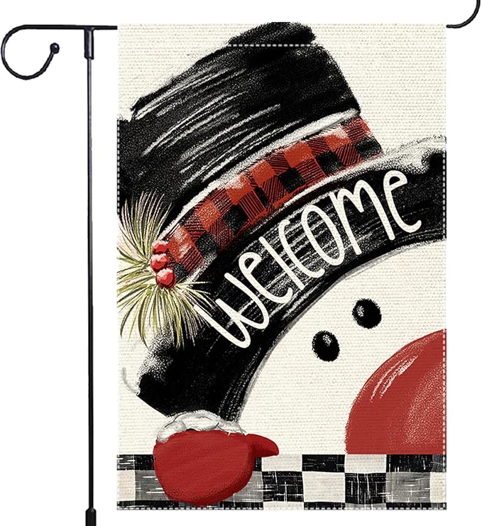 Snowman Cardinal Hello Winter Garden Flag 12x18 Inch Double Sided, Winter Holiday Yard Outdoor Flag