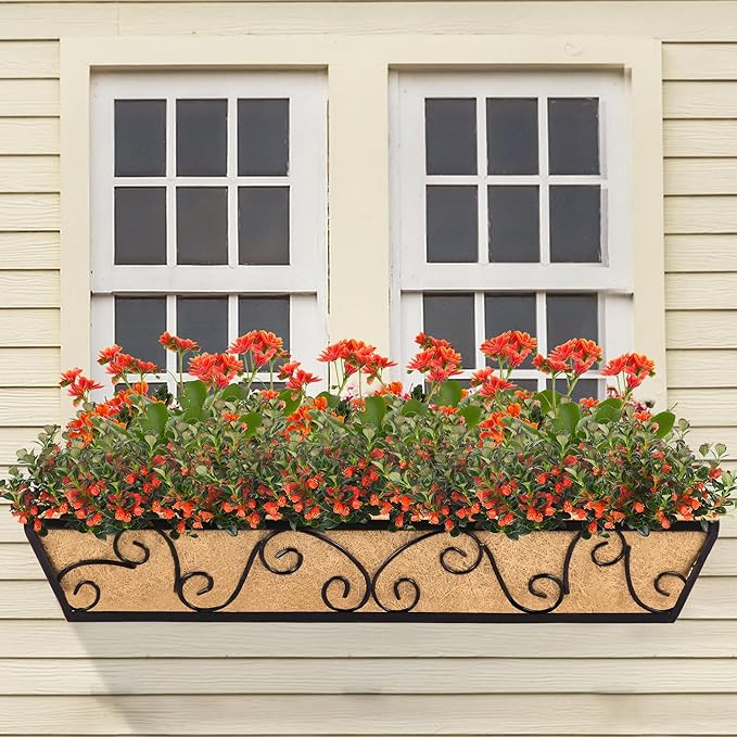 Y&M 30 Inch Butterfly Window Deck with Coco Liner, Fence Metal Hanging Flower Planter Window Basket Deck Railing Planter Boxes for Outdoor Garden Lawn 4pcs