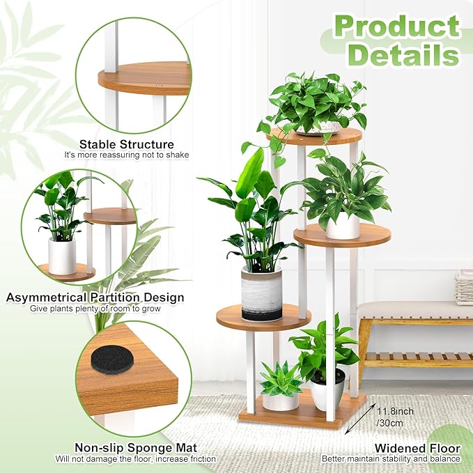 YOCOMEY Plant Stand Indoor, 4 Tier Thickened Metal Corner Plant Shelf for Multiple Plants, Indoor Plants Tiered Flower Pot Stand for Patio Garden Balcony Living Room Bedroom (White)