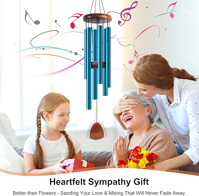 Bursvik Large Aluminium Wind Chimes 37 Inches to Create a Zen Atmosphere Suitable for Outdoor, Garden, Patio Decoration. Classic Wind Chimes with Wind Catcher Suitable as A Gift for Unisex(Blue)