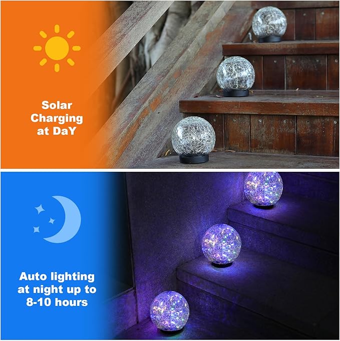 MLKNK Solar Globe Lights Outdoor Waterproof-Solar Balls-Solar Garden Lights-Orbs for Outside 4 Pack Cracked Glass Ball for Lawn Patio Yard Backyard Decorations