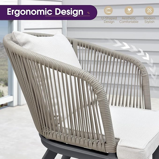 PURPLE LEAF 16 Pieces Patio Dining Set Wicker Outdoor Furniture Rectangular Table and Chairs Set for Garden Deck Aluminum Frame Backyard Kitchen Set, Cushions and Pillows Included Taupe
