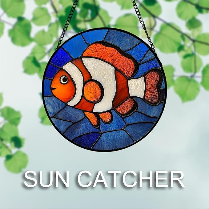 Stained Glass Window Hanging 4 Pcs Set Blue Ocean Turtle Dolphin 7.8" - Marine Life Suncatcher Garden Sun Catcher Decor Birthday Mother's Day for Mom Woman Nana Men
