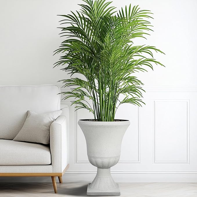 Ultym 22" H Urn Tall Planters, 2-Pack Large Flower Pots for Indoor Outdoor Use, Elegant White Terrazzo Weather-Resistant Pot Containers for Garden Patio Yard Balcony Entryway or Home Décor, KD Base