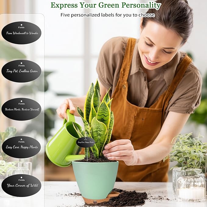 Fielda Self Watering Pots for Inoor Ourdoor Plants 8/7/6.5/6/5 Inch Plastic Planters with Drainage Holes & Water Level Indicator, Decorative House Flower Nursery Planting Pots with Saucers(Green)