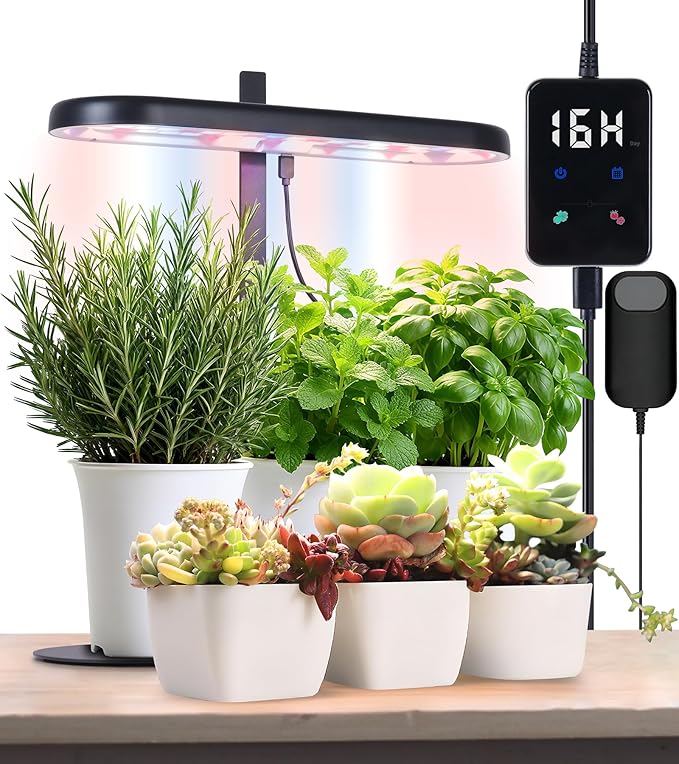 DRYADES Grow Lights for Indoor Plants, 20W Full Spectrum LED Grow Lamp for Indoor Garden with Intelligent Controller, Height Adjustable, Ideal for Home Desk Plant Lighting (Black, Metal Base)