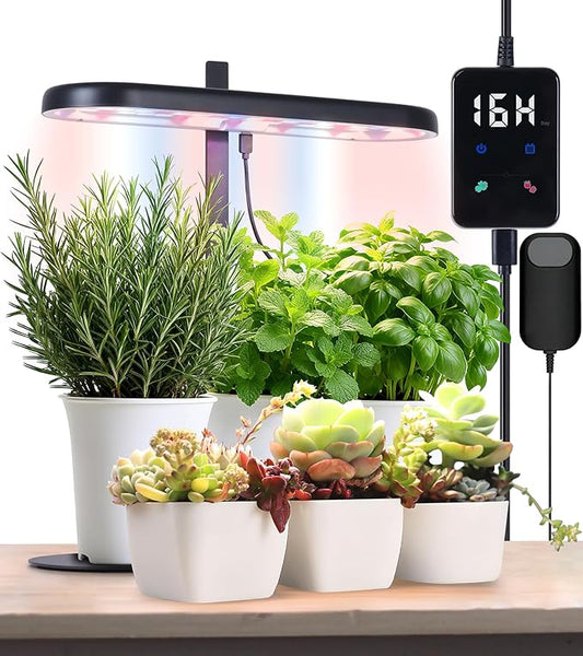 DRYADES Grow Lights for Indoor Plants, 20W Full Spectrum LED Grow Lamp for Indoor Garden with Intelligent Controller, Height Adjustable, Ideal for Home Desk Plant Lighting (Black, Metal Base)