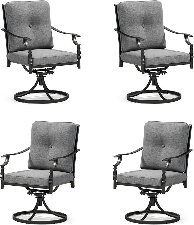 MFSTUDIO Patio Dining Chairs Set of 4, Outdoor Swivel Chairs with Cushions for Lawn Deck Backyard Garden, Metal Frame