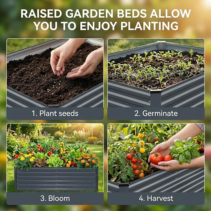 STBoo 6x3x2FT Galvanized Raised Garden Bed, Outdoor Metal Raised Planter Box for Vegetables, Elevated Rust-Resistant Rectangle Gardening Container Kit with Reinforced Panels for Backyard, Patio(Grey)