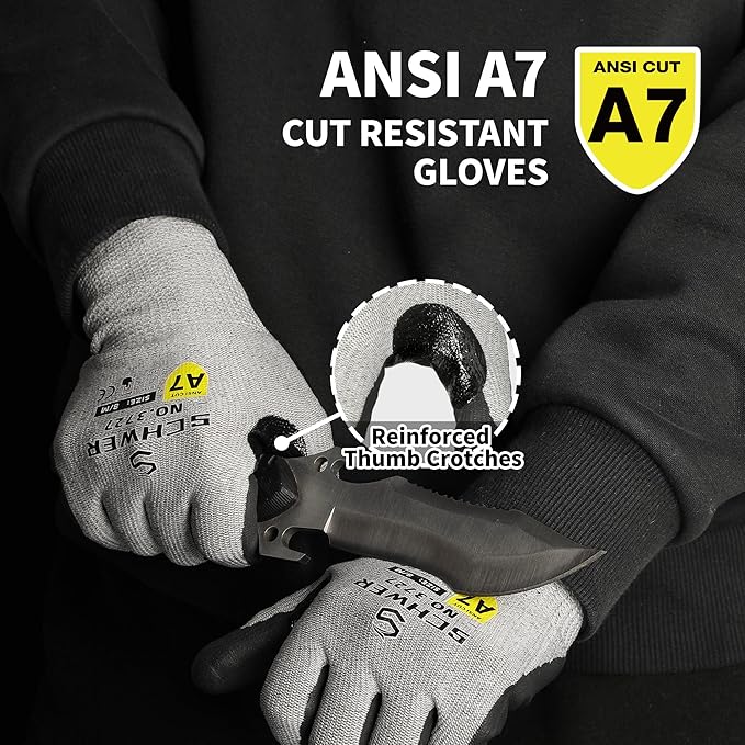3 Pairs High Level Cut Resistant Work Gloves for High Risk Work, ANSI A7 Cutting Gloves with Reinforced Thumb, Used for WoodWorking, Construction, Non Slip, Durable, Breathable & Cool, XL, PR3727
