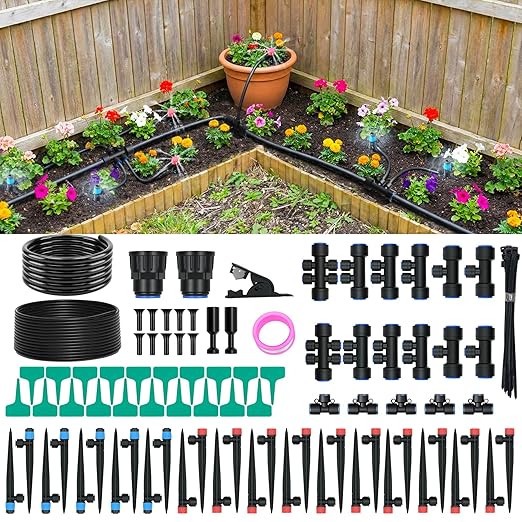 Drip Irrigation System for Garden, 2026 Upgraded DIY Automatic Plant Watering Kit with Push-Fit Connectors, 30 Water-Saving Adjustable Drip Emitters for Yard, Lawn & Greenhouse (100FT)