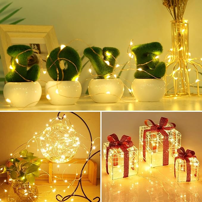 kolpop 24 Pack LED Fairy Lights Battery Operated with 3 Modes, Mini Twinkle String Lights Battery Powered Waterproof for Christmas Mason Jars Party,Warm White