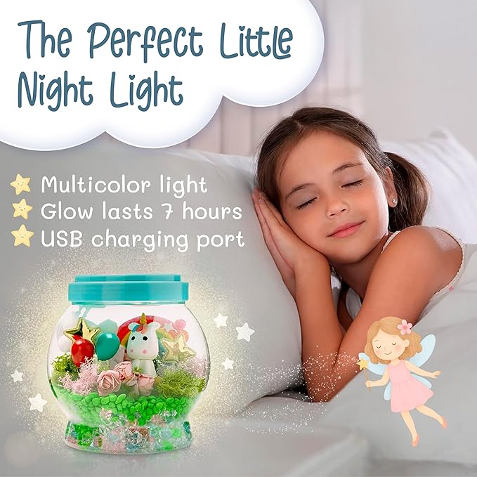 Memory Building CO Light-Up Unicorn Terrarium Kit for Kids - Christmas & Birthday Gift for Girl or Boy - Best Unicorn Toys & Kits, Arts & Crafts Gifts for Girls & Boys Age 4 5 6 7 8 9 10-12 Year Old