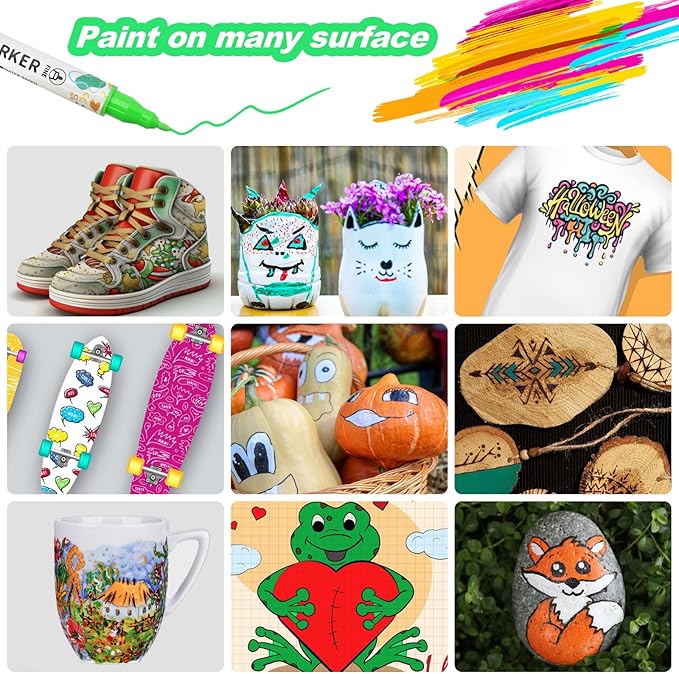 KEMYR 48 Colors Acrylic Paint Pens, Dual Tip Acrylic Paint Markers for Paper, Wood, Canvas, Stone, Rock Painting, Glass, Fabric, DIY, Ceramic, Art Supplies for Adults Drawing (Dot + Fine)