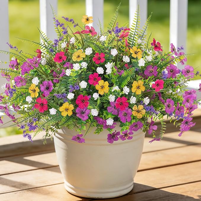 ADXORA Artificial Fake Flowers for Outdoor Decoration 12 PCS Faux Silk Daisy Flowers for Outdoor Planters Fern Boxwood Monkey Grass UV Resistant for Outside Home Porch Patio Planter Decor