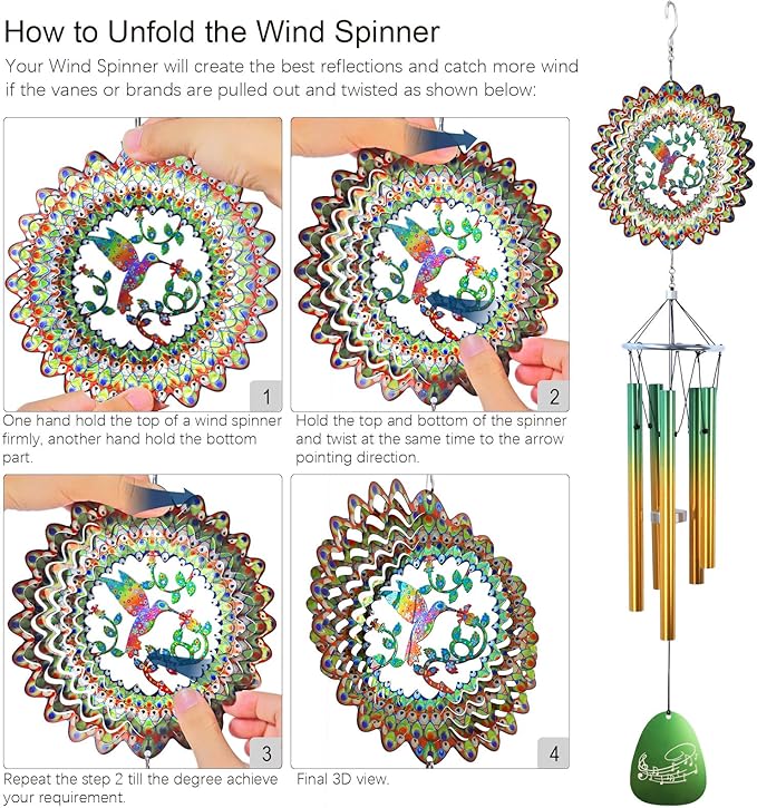 Aoedelyart Wind Chimes for Outside with Hummingbird Wind Spinner,33" Memorial Wind Chimes Outdoor Decor for Zen Garden Patio Home,Best Gifts for Mom Women Father Grandma Neighbors,Christmas Ornaments