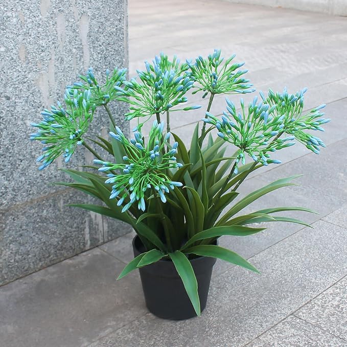 HIFORESTAR Artificial Flowers Fake Blue Plants Outdoor Spring Summer Decoration Realistic Faux Greenery for Front Door Porch Planter