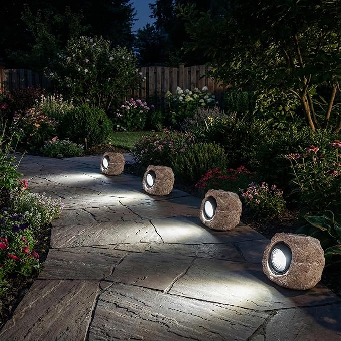 Solar Garden Rock Lights Outdoor - IP65 LED Waterproof Solar Spotlight, Decorative Garden Stone Lights for Pathway, Walkway, Yard, Patio (2 Pack)