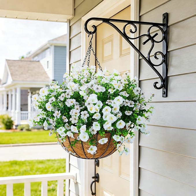 Hrobek Artificial Flowers for Outdoors Faux Plants Outside Indoor,Realistic UV Resistant Silk Fake Daisy Petunias for Home Patio Garden Back Yard Front Poch Decor Spring Summer(12 Bunches,White)