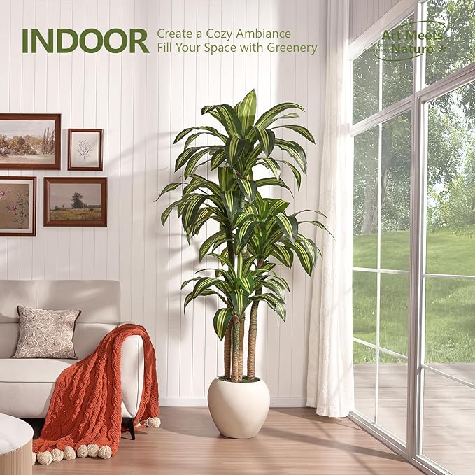VeriNatural Artificial Dracaena Tree Indoor - 7FT UV Resistant Fake Outdoor Plants with Planter- Tall Faux Tree for Front Porch, Patio, Garden, Wedding, Home, Living Room Decor, VN151