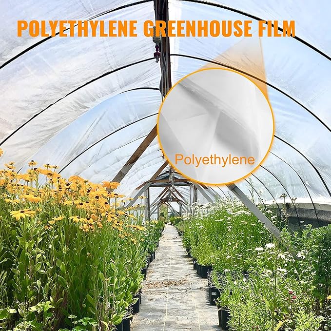 VEVOR Greenhouse Plastic Sheeting 24 x 50 ft, 6 Mil Thickness UV Resistant Clear Polyethylene Film, Hoop Green House Cover for Farms, Agriculture, Garden