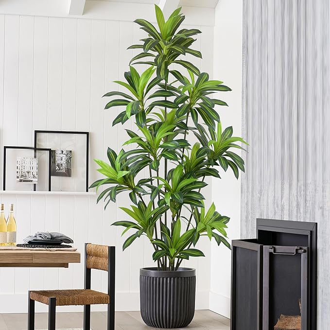 Roselywed Artificial Dracaena Tree 8FT with 243 Leaves & 12 Heads & White Pot Tall Large Fake Faux Tropical Silk Yucca Plant 96 Inch Glossy Thick Leaves for Indoor Home Office Porch Mall School Decor