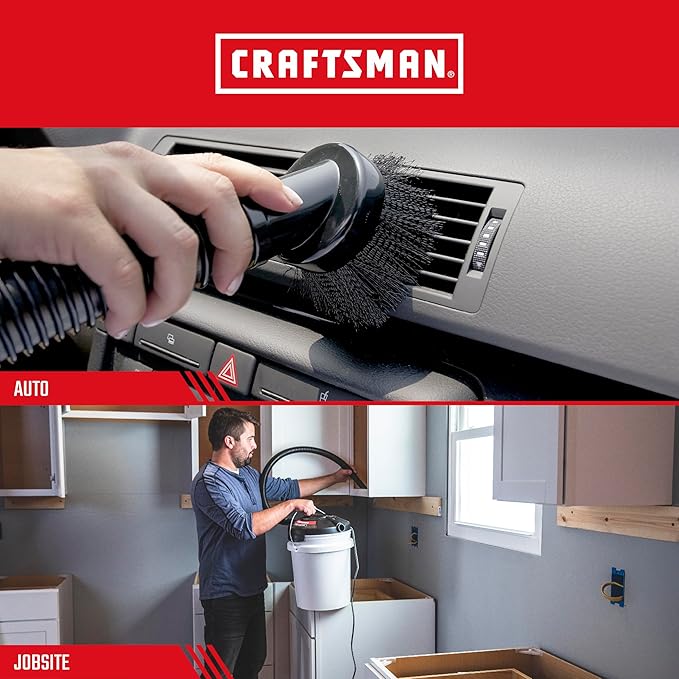 CRAFTSMAN CMXZVBE38610 1-1/4 in. Dusting Brush Wet Dry Vac Attachment, Industrial-Grade Shop Vacuum Accessory for Cleaning Stubborn Debris, Fits 1-1/4 in. Hose Diameter