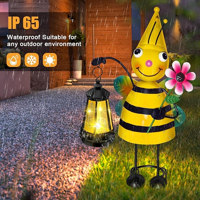 Solar Garden Lights Bee Statue with Solar Lantern Lights,14.17 Inch Garden Lawn Decoration,Birthday Gifts for Women Grandma,Gardening Gifts Decorative Stakes for Yard,Patio,Porch, Christmas,Halloween