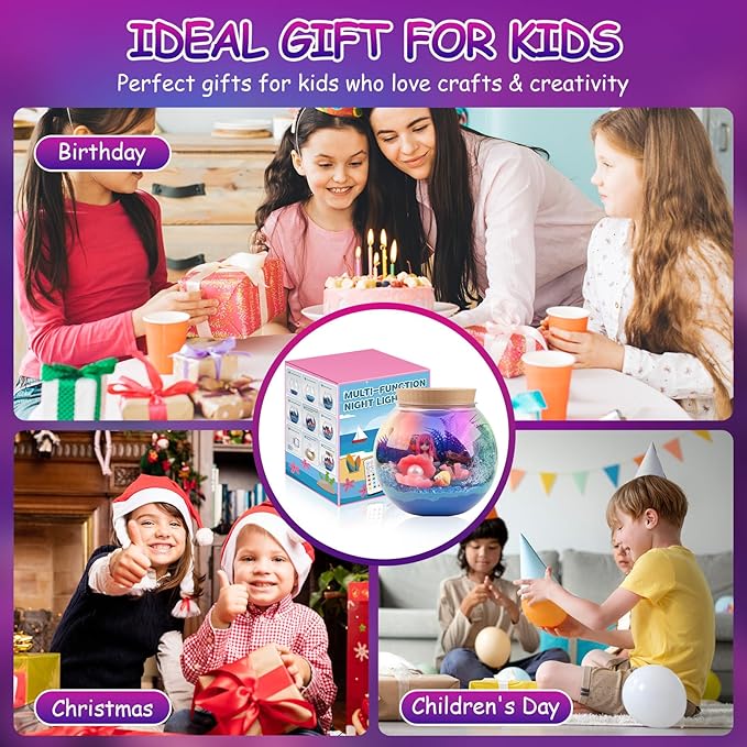 Mermaid Terrarium Kit for Kids - LED Night Light with Remote, DIY Arts and Crafts Birthday Gifts, Mermaid Gifts for Girls Ages 6-12