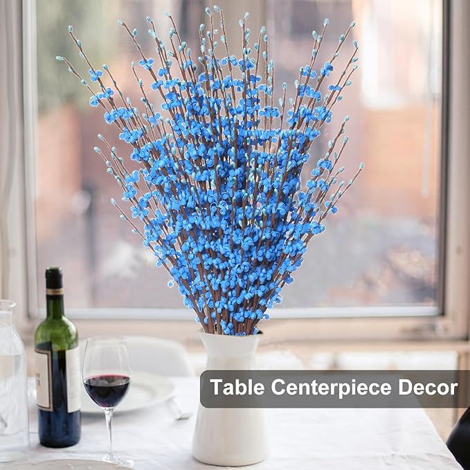10 Pcs 29.5" Long Jasmine Artificial Flowers Fake Flowers Dry Branches Stem for Home Office DIY Floral Art Plant Wedding Table Centerpieces Party Vase Decoration (Macaron Blue)